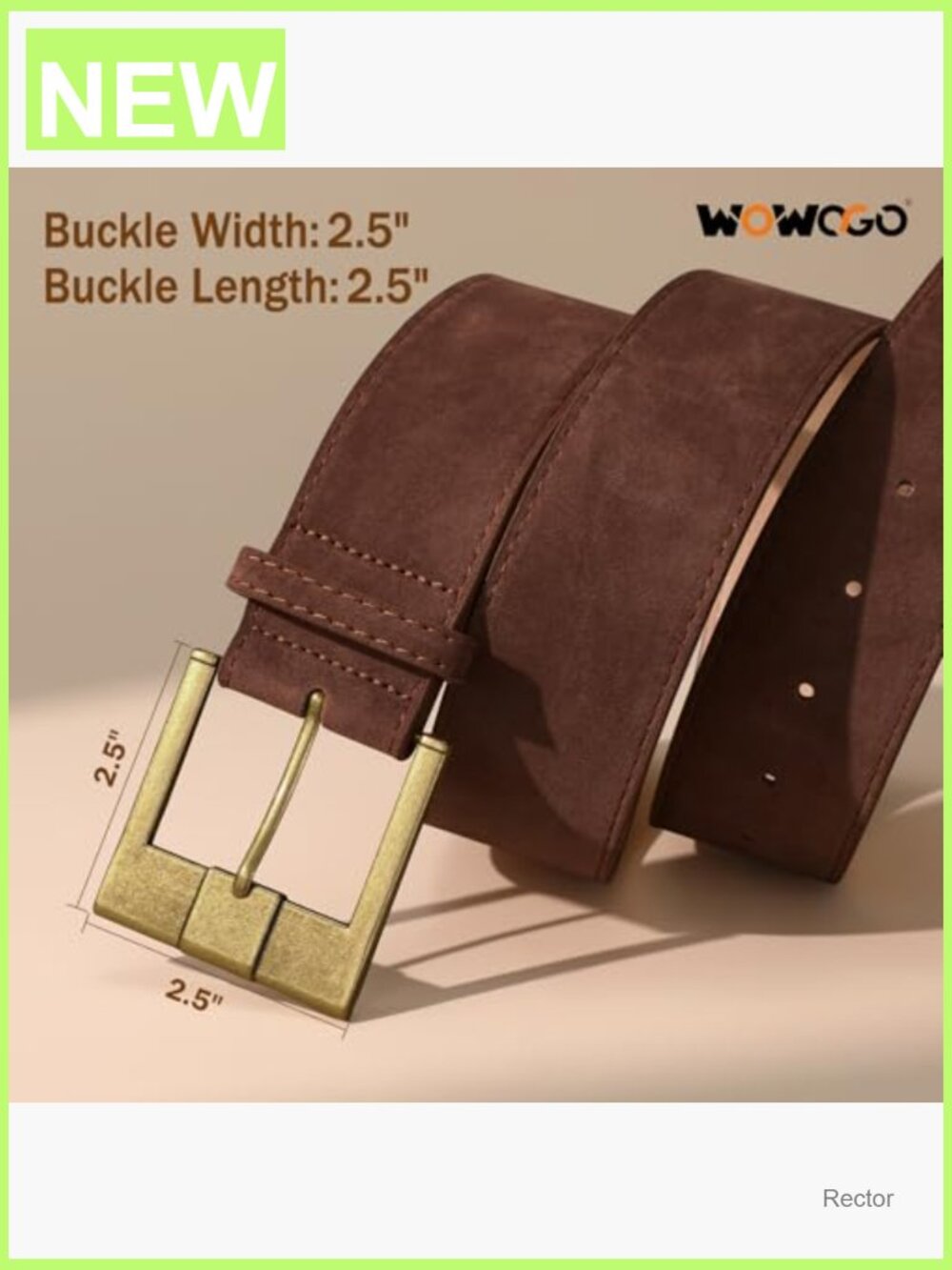 1.9" Wide Suede Leather Belt with Brass Buckle Chunky Waist Belt - Picture 2 of 7